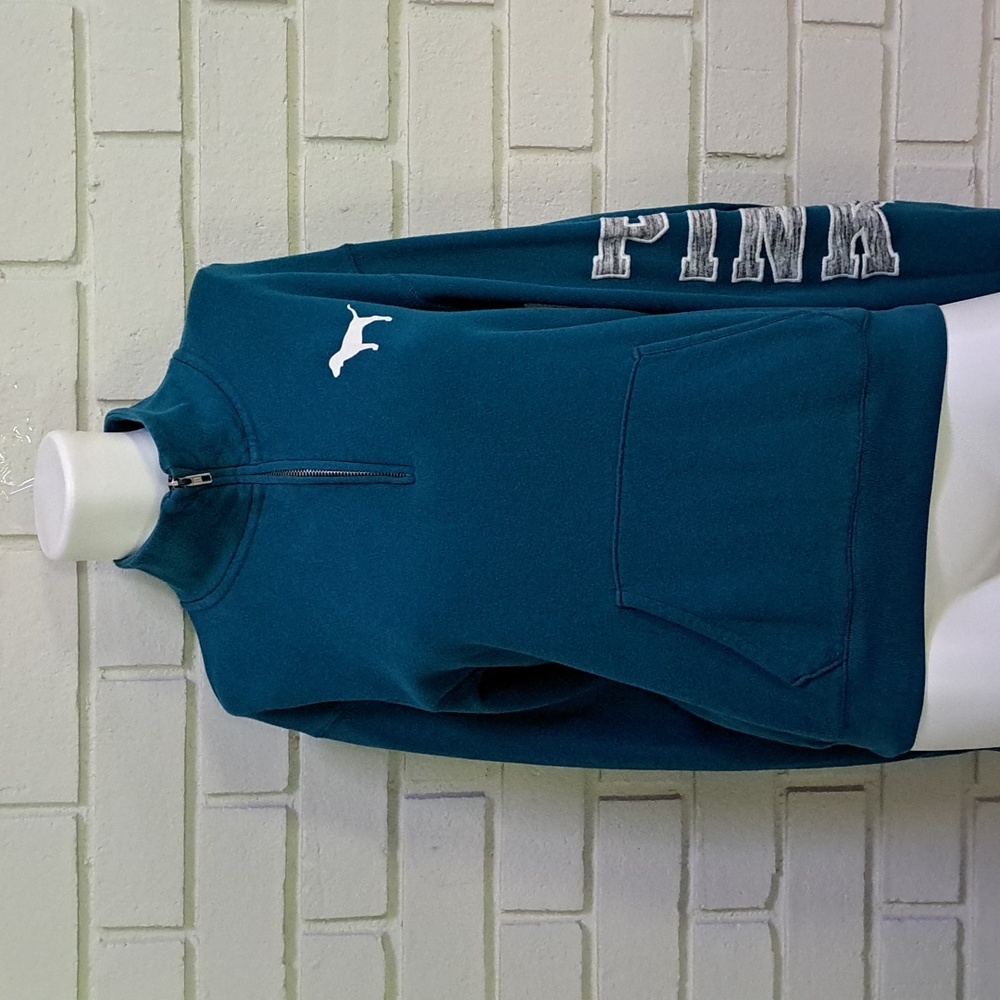 PINK Blue Quarter Zip Arm Logo's Sweatshirt. Size XS